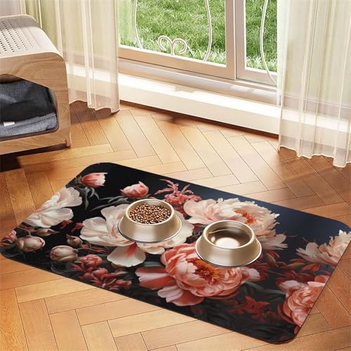 Saugfähige Futtermatte für Haustiere, 40 x 60 cm, hellweiße Pfingstrosen, schnell trocknendes Futterpad/Leder-Tischset, für Hunde und Katzen, Futternapf Saugfähige Futtermatte für Haustiere, 40 x 60 cm, hellweiße Pfingstrosen, schnell trocknendes Futterpad/Leder-Tischset, für Hunde und Katzen, Futternapf von LiuMng