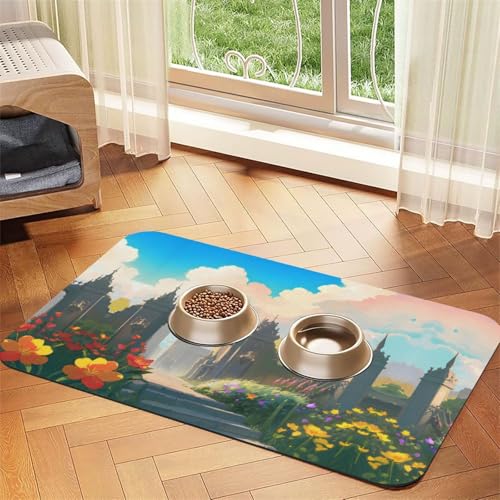 Saugfähige Futtermatte für Haustiere, 40 x 60 cm, mit Aufdruck "Outside The Castle Gate", schnell trocknendes Futter-Pad/Leder-Tischset, für Hunde, Katzen, Futternapf, Wasser von LiuMng