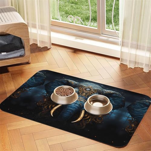 Saugfähige Futtermatte für Haustiere, 40 x 60 cm, mit Elefanten-Motiv, schnell trocknendes Futterunterlage/Leder-Tischset, für Hunde und Katzen, Futternapf von LiuMng