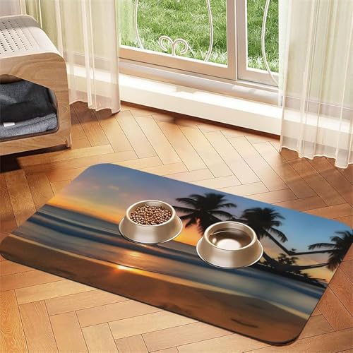 Saugfähige Futtermatte für Haustiere, 40 x 60 cm, mit Sonnenuntergang und Strand, schnell trocknendes Futterpad/Leder-Tischset, für Hunde und Katzen, Futternapf Saugfähige Futtermatte für Haustiere, 40 x 60 cm, mit Sonnenuntergang und Strand, schnell trocknendes Futterpad/Leder-Tischset, für Hunde und Katzen, Futternapf von LiuMng