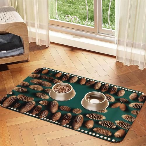 Saugfähige Futtermatte für Haustiere, 40 x 60 cm, mit Tannenzapfen-Bordüre, schnell trocknendes Futter-Pad/Leder-Tischset, für Hunde und Katzen, Futternapf Saugfähige Futtermatte für Haustiere, 40 x 60 cm, mit Tannenzapfen-Bordüre, schnell trocknendes Futter-Pad/Leder-Tischset, für Hunde und Katzen, Futternapf von LiuMng