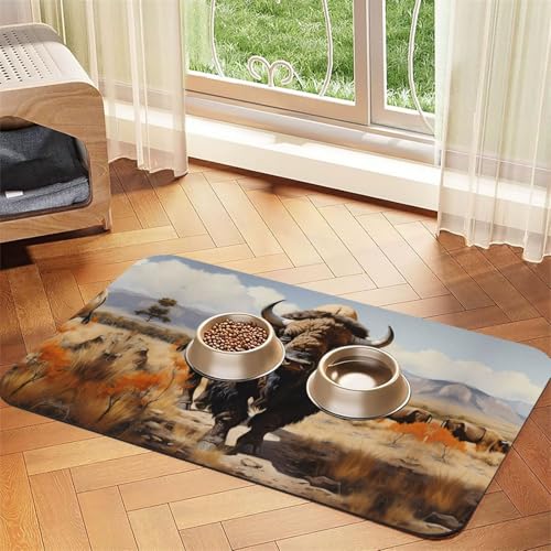 Saugfähige Futtermatte für Haustiere, 40 x 60 cm, mit nordamerikanischem Bison-Herd-Druck, schnell trocknendes Futter-Pad/Leder-Tischset, für Hunde, Katzen, Futternapf, Wasser Saugfähige Futtermatte für Haustiere, 40 x 60 cm, mit nordamerikanischem Bison-Herd-Druck, schnell trocknendes Futter-Pad/Leder-Tischset, für Hunde, Katzen, Futternapf, Wasser von LiuMng