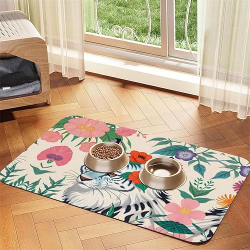 Saugfähige Futtermatte für Haustiere, 40 x 60 cm, niedlicher weißer Tiger-Druck, schnell trocknendes Futter-Pad/Leder-Tischset, für Hunde und Katzen, Futternapf Saugfähige Futtermatte für Haustiere, 40 x 60 cm, niedlicher weißer Tiger-Druck, schnell trocknendes Futter-Pad/Leder-Tischset, für Hunde und Katzen, Futternapf von LiuMng