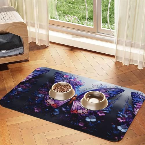 Saugfähige Futtermatte für Haustiere, 40 x 60 cm, violett, Schmetterlings-Blumen-Druck, schnell trocknendes Futterunterlage/Leder-Tischset, für Hunde und Katzen, Futternapf Saugfähige Futtermatte für Haustiere, 40 x 60 cm, violett, Schmetterlings-Blumen-Druck, schnell trocknendes Futterunterlage/Leder-Tischset, für Hunde und Katzen, Futternapf von LiuMng