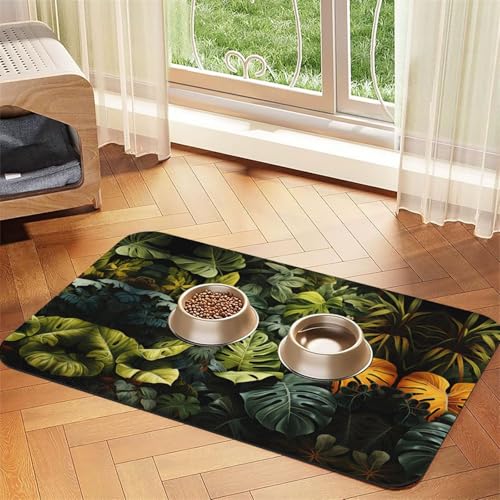 Saugfähige Futtermatte für Haustiere, Motiv: tropischer Regenwald, Palmenblätter, schnell trocknend, 30 x 45 cm von LiuMng