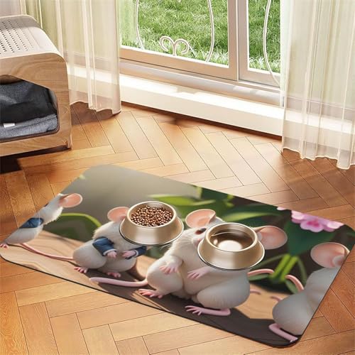 Saugfähige Futtermatte für Hunde und Katzen, 30 x 45 cm, mit Rattenmotiv, schnell trocknendes Futter-Pad/Leder-Tischset, für Hunde, Katzen, Futternapf, Wasser von LiuMng