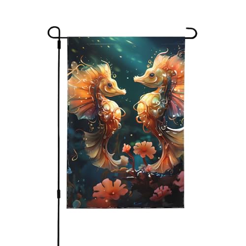 Schöne Seepferdchen-Paar-Druck, doppelseitige Gartenflagge – farbecht, Feiertagsbanner für Hof-Dekoration, Willkommensschild, 31,8 x 45,7 cm Schöne Seepferdchen-Paar-Druck, doppelseitige Gartenflagge – farbecht, Feiertagsbanner für Hof-Dekoration, Willkommensschild, 31,8 x 45,7 cm von LiuMng