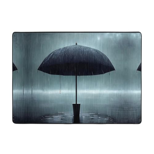 Schwarzer Teppich mit Regenschirm-Motiv im Regen, 203,2 x 147,3 cm, große Fläche, Flanellstoff, Fußmatte für Schlafzimmer, Büro, Badezimmer Schwarzer Teppich mit Regenschirm-Motiv im Regen, 203,2 x 147,3 cm, große Fläche, Flanellstoff, Fußmatte für Schlafzimmer, Büro, Badezimmer von LiuMng