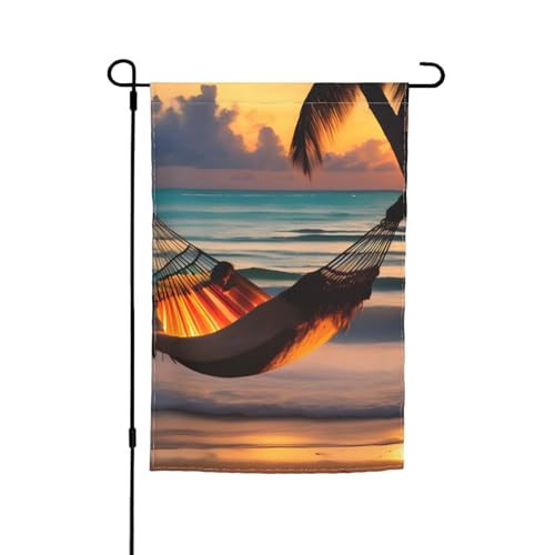 Sonnenuntergang Strand Hängematte Druck Gartenflagge 30,5 x 45,7 cm – doppelseitige saisonale Outdoor-Flaggen, für Hof, Veranda, Party-Dekoration Sonnenuntergang Strand Hängematte Druck Gartenflagge 30,5 x 45,7 cm – doppelseitige saisonale Outdoor-Flaggen, für Hof, Veranda, Party-Dekoration von LiuMng