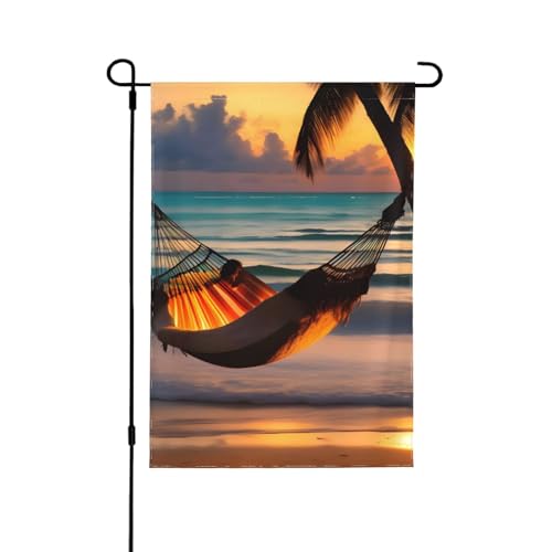 Sonnenuntergang Strand Hängematte Druck doppelseitige Gartenflagge – farbecht Urlaub hängen Banner für Hofdekoration Willkommensschild 31,8 x 45,7 cm von LiuMng
