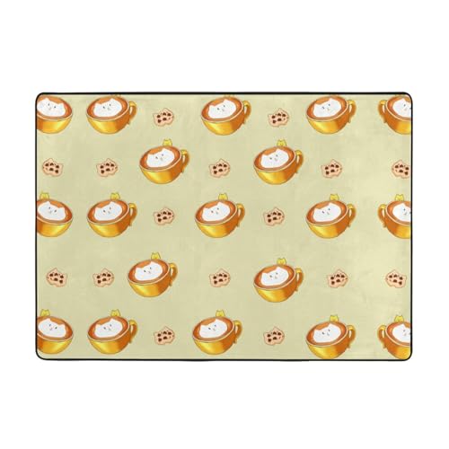 Teppich, Cartoon-Katze, Kaffee-Druck, 203,2 x 147,3 cm, große Fläche, Flanellstoff, Fußmatte für Schlafzimmer, Büro, Badezimmer Teppich, Cartoon-Katze, Kaffee-Druck, 203,2 x 147,3 cm, große Fläche, Flanellstoff, Fußmatte für Schlafzimmer, Büro, Badezimmer von LiuMng
