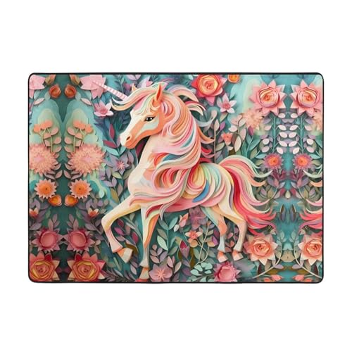 Teppich, Einhorn-Druck, groß, 203,2 x 147,3 cm, Flanellstoff, Fußmatte für Schlafzimmer, Büro, Badezimmer, Rosa Teppich, Einhorn-Druck, groß, 203,2 x 147,3 cm, Flanellstoff, Fußmatte für Schlafzimmer, Büro, Badezimmer, Rosa von LiuMng