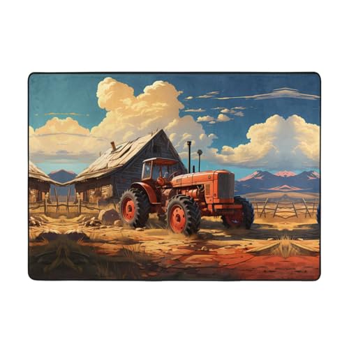 Teppich, Motiv: Bauernhof, roter Traktordruck, 203,2 x 147,3 cm, Flanellstoff, Fußmatte für Schlafzimmer, Büro, Badezimmer Teppich, Motiv: Bauernhof, roter Traktordruck, 203,2 x 147,3 cm, Flanellstoff, Fußmatte für Schlafzimmer, Büro, Badezimmer von LiuMng