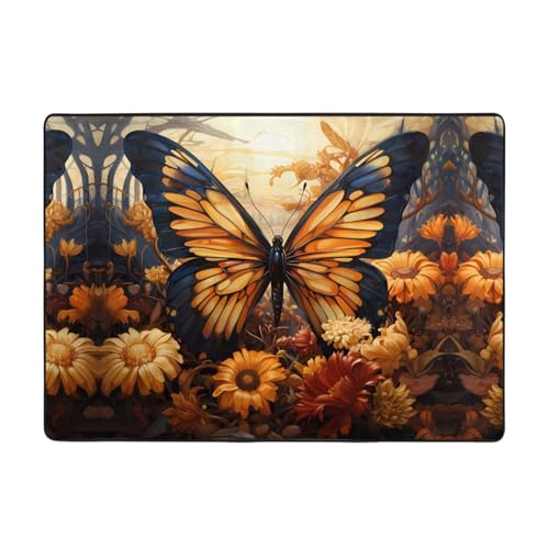 Teppich, Motiv: Schmetterling, Feld, Blumen, 203,2 x 147,3 cm, groß, Flanellstoff, Fußmatte für Schlafzimmer, Büro, Badezimmer, Orange / Gelb Teppich, Motiv: Schmetterling, Feld, Blumen, 203,2 x 147,3 cm, groß, Flanellstoff, Fußmatte für Schlafzimmer, Büro, Badezimmer, Orange / Gelb von LiuMng