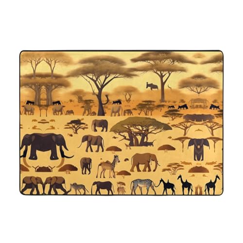 Teppich, Motiv: afrikanische Graslandtiere, 203,2 x 147,3 cm, große Fläche, Flanellstoff, Fußmatte für Schlafzimmer, Büro, Badezimmer von LiuMng
