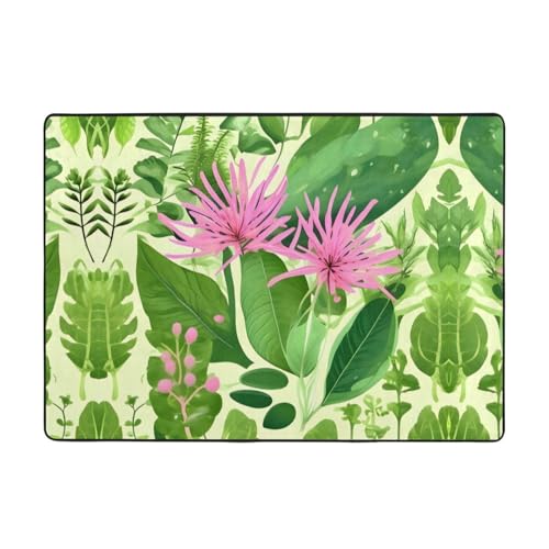 Teppich, Motiv: rosa Pflanzen und Blumen, 203,2 x 147,3 cm, große Fläche, Flanellstoff, Fußmatte für Schlafzimmer, Büro, Badezimmer von LiuMng
