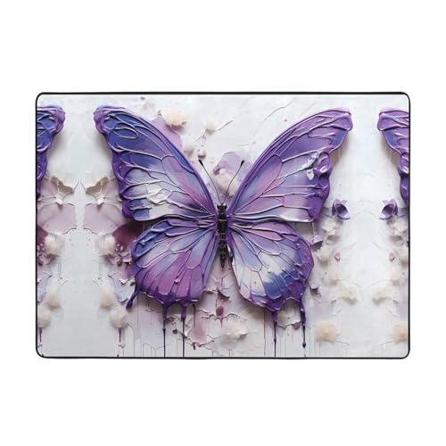 Teppich, Ölgemälde, Schmetterlings-Druck, 203,2 x 147,3 cm, groß, Flanellstoff, Fußmatte für Schlafzimmer, Büro, Badezimmer, Lila Teppich, Ölgemälde, Schmetterlings-Druck, 203,2 x 147,3 cm, groß, Flanellstoff, Fußmatte für Schlafzimmer, Büro, Badezimmer, Lila von LiuMng