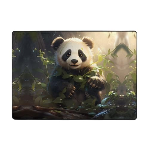 Teppich, niedlicher Panda-Pflanzendruck, 203,2 x 147,3 cm, große Fläche, Flanellstoff, Fußmatte für Schlafzimmer, Büro, Badezimmer von LiuMng