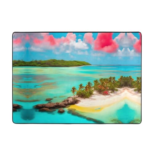 Teppich mit Karibiklandschaft, 203,2 x 147,3 cm, große Fläche, Flanellstoff, Fußmatte für Schlafzimmer, Büro, Badezimmer Teppich mit Karibiklandschaft, 203,2 x 147,3 cm, große Fläche, Flanellstoff, Fußmatte für Schlafzimmer, Büro, Badezimmer von LiuMng
