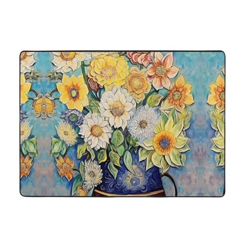 Teppich mit Öl auf Leinwand, Blumendruck, 203,2 x 147,3 cm, große Fläche, Flanellstoff, Fußmatte für Schlafzimmer, Büro, Badezimmer Teppich mit Öl auf Leinwand, Blumendruck, 203,2 x 147,3 cm, große Fläche, Flanellstoff, Fußmatte für Schlafzimmer, Büro, Badezimmer von LiuMng