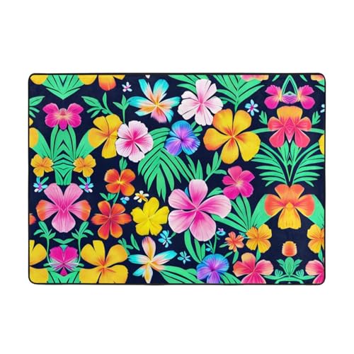 Teppich mit buntem Blumendruck, 203,2 x 147,3 cm, große Fläche, Flanellstoff, Fußmatte für Schlafzimmer, Büro, Badezimmer Teppich mit buntem Blumendruck, 203,2 x 147,3 cm, große Fläche, Flanellstoff, Fußmatte für Schlafzimmer, Büro, Badezimmer von LiuMng