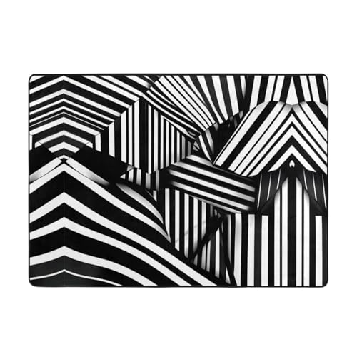 Teppich mit geometrischen Linien, 203,2 x 147,3 cm, große Fläche, Flanellstoff, Fußmatte für Schlafzimmer, Büro, Badezimmer, Schwarz und Weiß Teppich mit geometrischen Linien, 203,2 x 147,3 cm, große Fläche, Flanellstoff, Fußmatte für Schlafzimmer, Büro, Badezimmer, Schwarz und Weiß von LiuMng