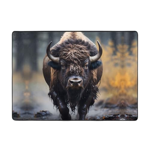 Teppich mit nordamerikanischem Bison-Druck, 203,2 x 147,3 cm, große Fläche, Flanellstoff, Fußmatte für Schlafzimmer, Büro, Badezimmer Teppich mit nordamerikanischem Bison-Druck, 203,2 x 147,3 cm, große Fläche, Flanellstoff, Fußmatte für Schlafzimmer, Büro, Badezimmer von LiuMng