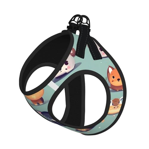 Weiches Haustiergeschirr und Leine, süßes kleines Tiermuster, verstellbares Netz-Welpengeschirr für kleine, mittelgroße und große Hunde und Katzen von LiuMng