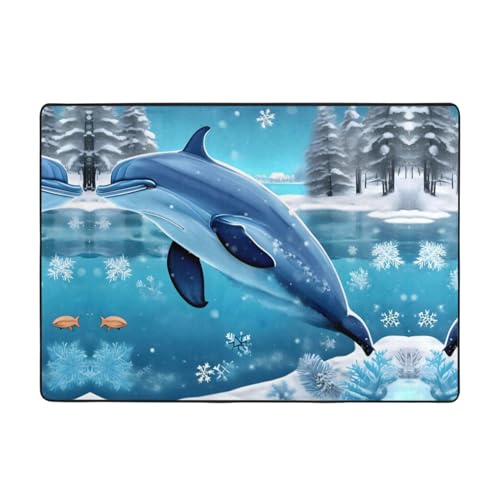 Winter-Teppich mit Delfin-Druck, 203,2 x 147,3 cm, große Fläche, Flanellstoff, Fußmatte für Schlafzimmer, Büro, Badezimmer Winter-Teppich mit Delfin-Druck, 203,2 x 147,3 cm, große Fläche, Flanellstoff, Fußmatte für Schlafzimmer, Büro, Badezimmer von LiuMng