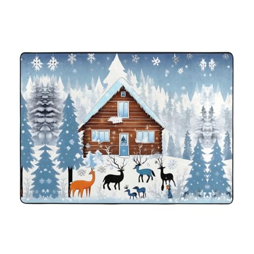 Winter-Teppich mit Rehkitzmuster, 203,2 x 147,3 cm, große Fläche, Flanellstoff, Fußmatte für Schlafzimmer, Büro, Badezimmer Winter-Teppich mit Rehkitzmuster, 203,2 x 147,3 cm, große Fläche, Flanellstoff, Fußmatte für Schlafzimmer, Büro, Badezimmer von LiuMng