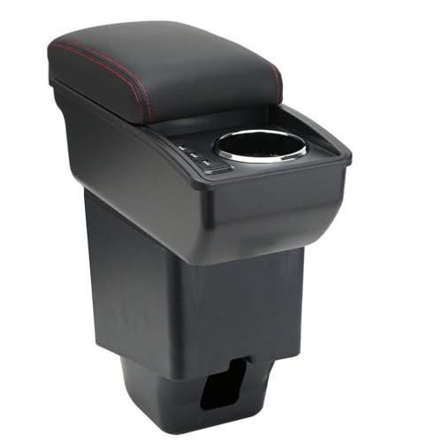 LiuROSE Auto Armlehne Box für Captur 2018-2022,Leder Mittelarmlehne Schutzhülle Matte wasserdichte Bequem Auto Decor Zubehör,F-Mit USB-Red line von LiuROSE
