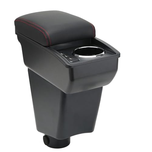 LiuROSE Auto Armlehne Box für Clio 4 Clio 3 III IV,Leder Mittelarmlehne Schutzhülle Matte wasserdichte Bequem Auto Decor Zubehör,F-Mit USB-Red line von LiuROSE