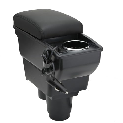 LiuROSE Auto Armlehne Box für Dacia Duster II 2018-2021,Leder Mittelarmlehne Schutzhülle Matte wasserdichte Bequem Auto Decor Zubehör,E-with Quick Charging Plug-Black line von LiuROSE