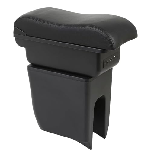 LiuROSE Auto Armlehne Box für Dacia Spring/Spring Electric/K-ZE,Leder Mittelarmlehne Schutzhülle Matte wasserdichte Bequem Auto Decor Zubehör,B-3×USB Curved-Black line von LiuROSE