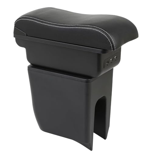 LiuROSE Auto Armlehne Box für Dacia Spring/Spring Electric/K-ZE,Leder Mittelarmlehne Schutzhülle Matte wasserdichte Bequem Auto Decor Zubehör,B-3×USB Curved-White line von LiuROSE
