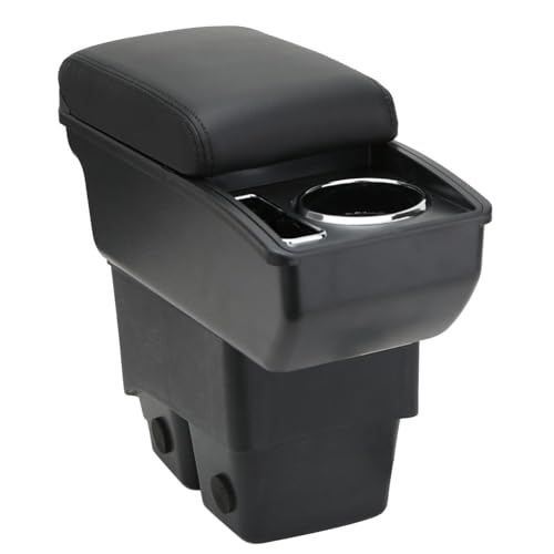 LiuROSE Auto Armlehne Box für Ford Fiesta MK7 2009-2017,Leder Mittelarmlehne Schutzhülle Matte wasserdichte Bequem Auto Decor Zubehör,D-with Card Slot-Black line von LiuROSE