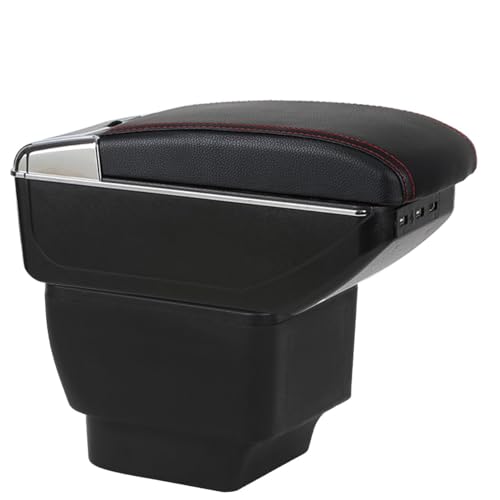 LiuROSE Auto Armlehne Box für Mazda 2,Leder Mittelarmlehne Schutzhülle Matte wasserdichte Bequem Auto Decor Zubehör,C-with 7×USB-Red line von LiuROSE