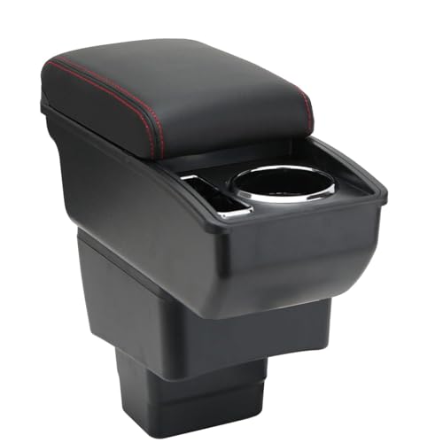 LiuROSE Auto Armlehne Box für Mazda CX-3 2014-2019 Mazda 2 Skyactiv,Leder Mittelarmlehne Schutzhülle Matte wasserdichte Bequem Auto Decor Zubehör,D-with Card Slot-Red line von LiuROSE