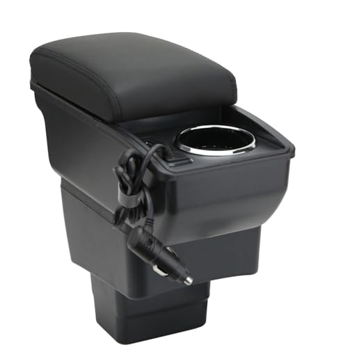 LiuROSE Auto Armlehne Box für Mazda CX-3 2014-2019 Mazda 2 Skyactiv,Leder Mittelarmlehne Schutzhülle Matte wasserdichte Bequem Auto Decor Zubehör,E-with Quick Charging Plug-Black line von LiuROSE