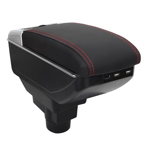 LiuROSE Auto Armlehne Box für Opel Corsa D 2006-2014,Leder Mittelarmlehne Schutzhülle Matte wasserdichte Bequem Auto Decor Zubehör,C-with 7×USB-Red line von LiuROSE