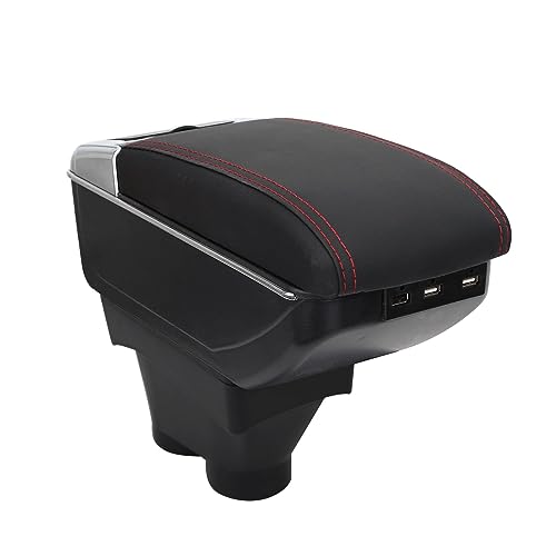 LiuROSE Auto Armlehne Box für Peugeot 208 2012-2018,Leder Mittelarmlehne Schutzhülle Matte wasserdichte Bequem Auto Decor Zubehör,C-with 7×USB-Red line von LiuROSE