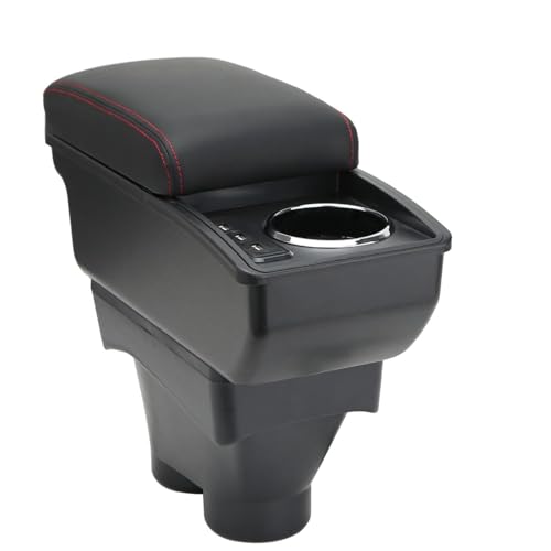 LiuROSE Auto Armlehne Box für Peugeot 208 2012-2018,Leder Mittelarmlehne Schutzhülle Matte wasserdichte Bequem Auto Decor Zubehör,F-Mit USB-Red line von LiuROSE