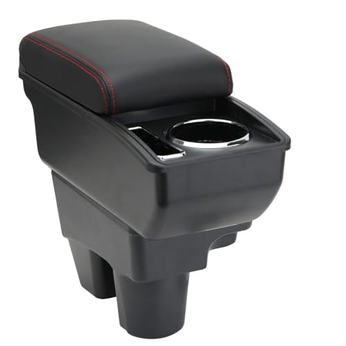 LiuROSE Auto Armlehne Box für Toyota Yaris GR Elegant 2020-2024,Leder Mittelarmlehne Schutzhülle Matte wasserdichte Bequem Auto Decor Zubehör,D-with Card Slot-Red line von LiuROSE