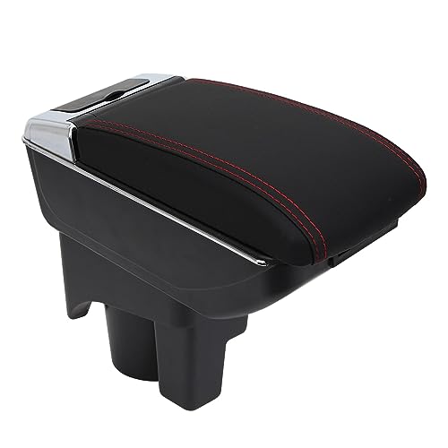 LiuROSE Auto Armlehne Box für VW Golf 6 Golf 5,Leder Mittelarmlehne Schutzhülle Matte wasserdichte Bequem Auto Decor Zubehör,C-with 7×USB-Red line von LiuROSE