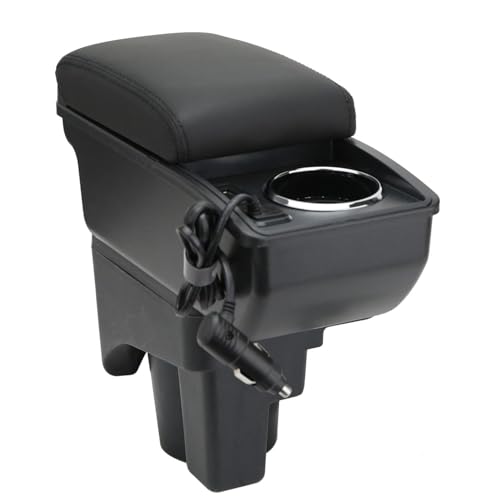 LiuROSE Auto Armlehne Box für VW Golf 6 Golf 5,Leder Mittelarmlehne Schutzhülle Matte wasserdichte Bequem Auto Decor Zubehör,E-with Quick Charging Plug-Black line von LiuROSE
