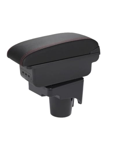 LiuROSE Auto Armlehne Box für VW Golf 6 Golf 5 Mk6 MK5 Jetta 5,Leder Mittelarmlehne Schutzhülle Matte wasserdichte Bequem Auto Decor Zubehör,A-B1 Red line 3USB von LiuROSE