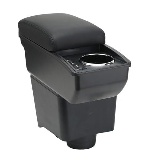 LiuROSE Auto Armlehne Box für VW Polo Mk5 6R Vento 2002-2009,Leder Mittelarmlehne Schutzhülle Matte wasserdichte Bequem Auto Decor Zubehör,F-Mit USB-Black line von LiuROSE