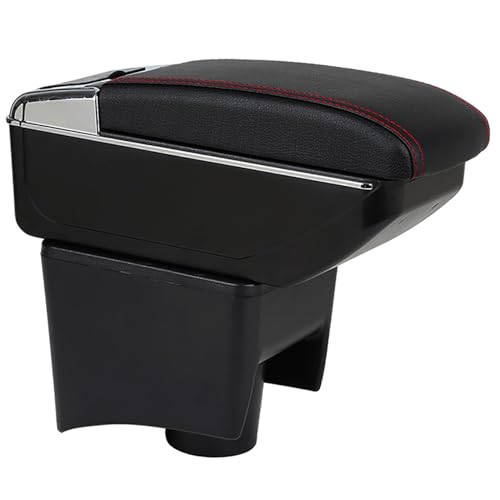 LiuROSE Auto Armlehne Box für VW Polo Mk5 6R Vento 2010-2018,Leder Mittelarmlehne Schutzhülle Matte wasserdichte Bequem Auto Decor Zubehör,G-NO USB-Red line von LiuROSE