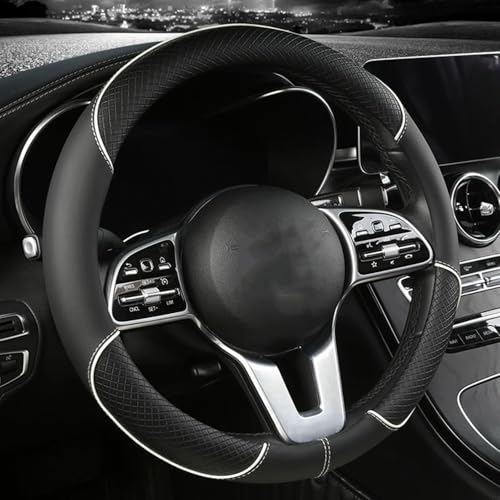 LiuROSE Auto Lenkradbezug,für Mini Cooper 2001-2006 Mini R50 R53 R60,Anti Rutsch Atmungsaktiv Mikrofaser Leder Auto Lenkrad Abdeckung Ersatz Innenraum Zubehör,C-White-Type O von LiuROSE