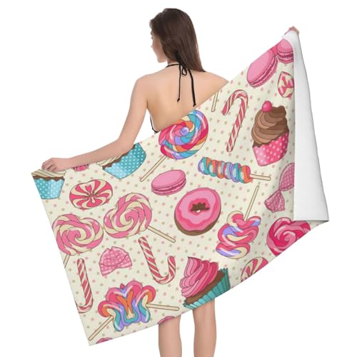 Buntes süßes Lutscher-Cupcake-Donut-Badetuch, Mikrofaser, saugfähig Buntes süßes Lutscher-Cupcake-Donut-Badetuch, Mikrofaser, saugfähig von Liulannq